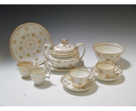 A composite gilt tea and coffee service, to include Derby, various fish decorated plates and part blue and white supper sets 