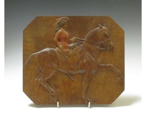 F K', a relief carved wooden dressage trophy with rosette, Budapest 1958  
