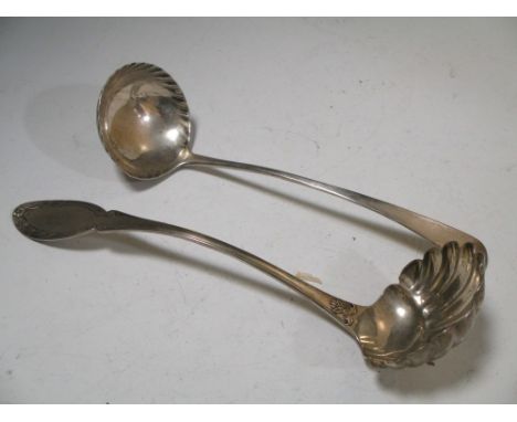 An 18th century silver ladle, later worked bowl, together with another ladle with retailer D. Valentine (2)  