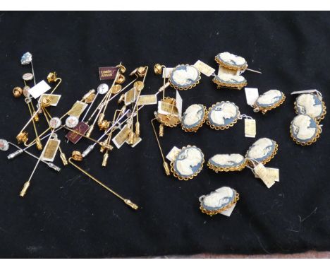 Collection of cameo brooches &amp; stick pins