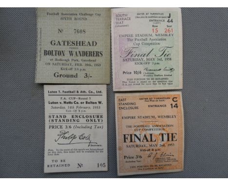 4x Bolton wanderers ticket stubs including 1958 final &amp; 1953 final