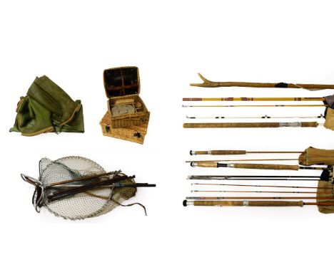 A Collection Of Various Fishing Related Items including eleven  Fly and Spinning rods by Hardy, Sharpes, Bruce &amp; Walker, 