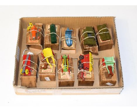 Benbros TV Series Eight Assorted Models 1 Hay cart, 2 Log cart, 5 Gypsy caravan, 6 Milk cart, 9 Fire engine, 14 Centurion tan