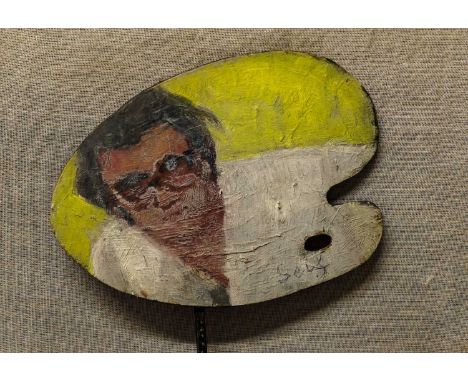 SEIF WANLY (EGYPTIAN 1906-1979)  ⊕ ‡ SELF PORTRAIT ON THE ARTIST'S PALETTE signed in English Seif lower right oil on panel 12