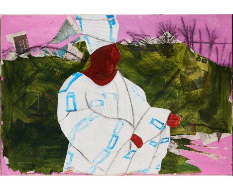 ABI OLA (BRITISH / NIGERIAN B. 1996) ⊕ A PEACEFUL EVENINGsigned, titled and dated Abiola 2018 versomixed media on canvas59 x 