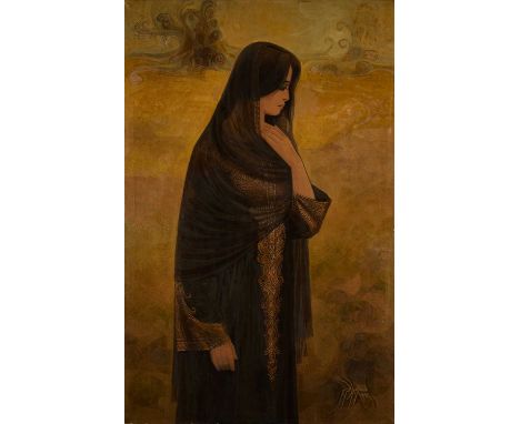 CONTEMPLATIONsigned and dated in Arabic Nasr Abdel Aziz Eleyan / 1994 lower right acrylic on canvas109 x 70cm; 42 3/4 x 27 1/