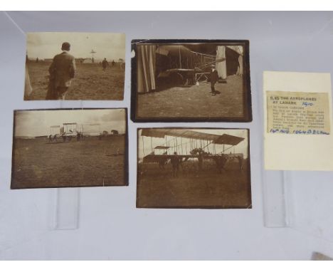 Four Interesting Black and White Photographs, depicting the very first Air Show at Lanark 1910, each approx 9 x 6 cms Leslie 
