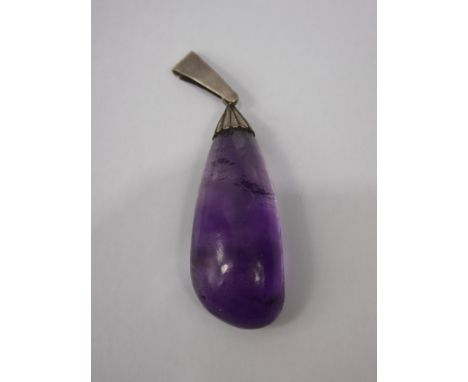 A Vintage Jerusalem Silver and Amethyst Drop Pendant, amethyst 45 x 20 mm, stamped 92.