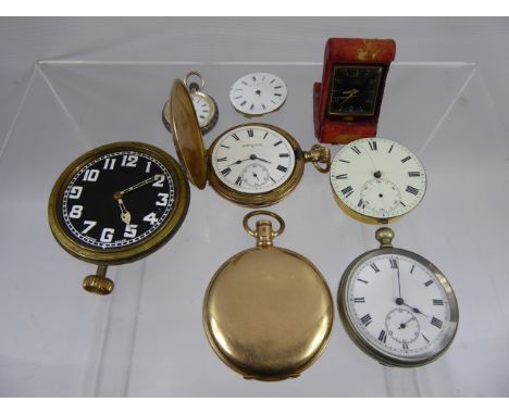A Collection of Miscellaneous Vintage Pocket Watch Parts, including 14K Stiffend and blue enamel half hunter case, Elgin full