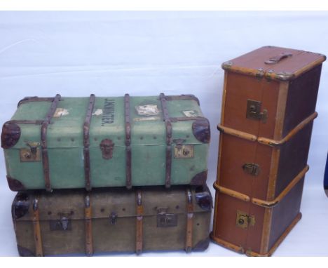 A Trio of Vintage Steam Trunks, the first approx 53 x 33 x 93 cms. the other two approx 52 x 32 92 cms.