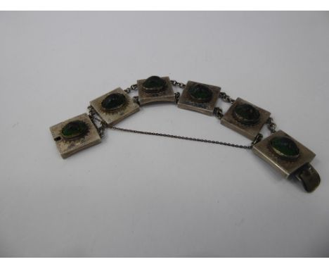 A Vintage Lady's Silver Scarab Beetle Bracelet, the square link bracelet having centrally set scarab beetles with rope mounts