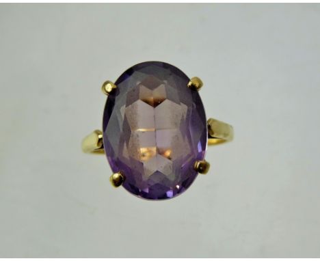 A Lady's Antique 9 ct Gold and Amethyst Ring, the stone 16 x 12 mm, size S, approx 4.6 gms