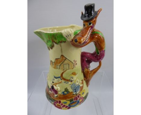 A Vintage Musical Water Pitcher, decorated with the Nursery Rhyme Three Little Pigs, approx 20 cms.