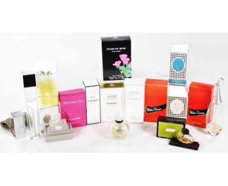 Various perfume, to include Coco Chanel, Chanel No.5 bottle in outer packaging, 14cm H, some with part contents, Miss Dior bo