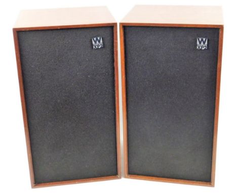 A pair of vintage Wharfedale Linton XP 2 speakers, in teak cases, upgraded to 75W, 48cm H, 27cm W, 24cm D.  (2)