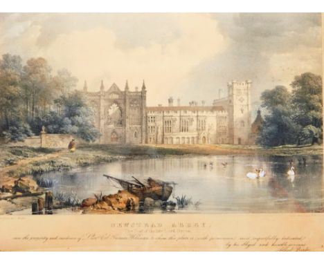 After Webster &amp; Haghe.  Newstead Abbey The Seat of The Late Lord Byron, coloured mezzotint plate, 20cm x 28cm.