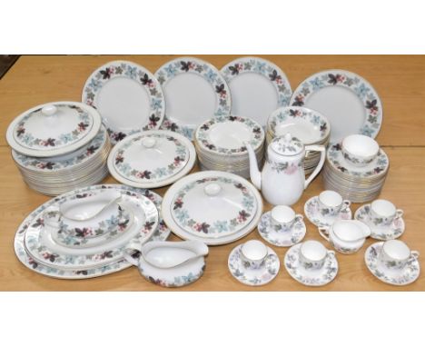 A Royal Worcester June Garland pattern part dinner service, to include a oval meat plate, 38cm W, coffee pot, gravy boats, pl