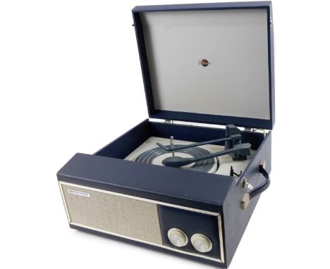 A vintage Marconi Marconiphone turntable, with grill speaker front set with articulated tunning knops with a  interior turnta