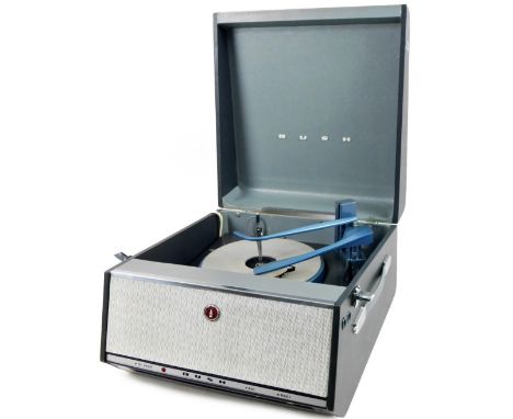 A vintage 1960's Bush Monarch record player, type SRP.31D, no.522/4110, with front speaker and articulated turntable, in fitt