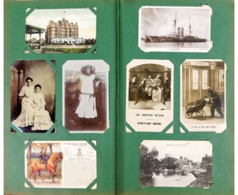 Postcards, early 20thC and later, comedy cards, portrait cards, scenery, Irish Marine Motors, Irish Racing, Boat, Midland Sta