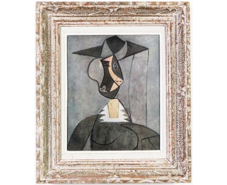 AFTER PABLO PICASSO, Femme Au Chapeau, off set lithograph, French vintage, Montparnasse frame, 26.5cm x 21.5cm. 