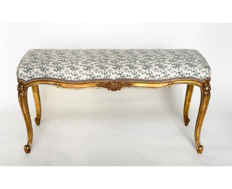 WINDOW SEAT, French Louis XV style giltwood with eucalyptus print upholstery, 103cm x 37cm x 54cm H. 