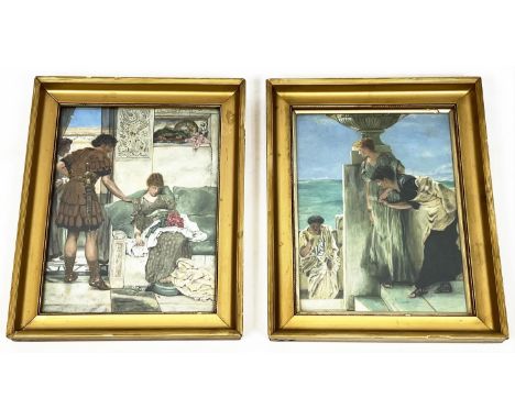L M CLARKE, after Lawrence Alma Tadema, 'Classical figures', a pair, oil on board, 29cm x 22cm, framed. 