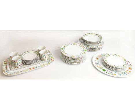 A ROSENTHAL STUDIO - LINE PART DINNER SET, floral motif borders, comprising dinner plates, dessert plates, side plates, cake 