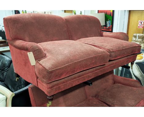 SOFA, Howard style red fabric upholstered, 183cm W approx. 