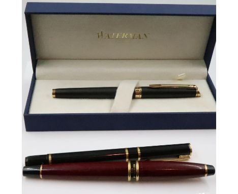 Waterman modern boxed fountain pen with two further examples. UK P&amp;P Group 1 (£16+VAT for the first lot and £2+VAT for su