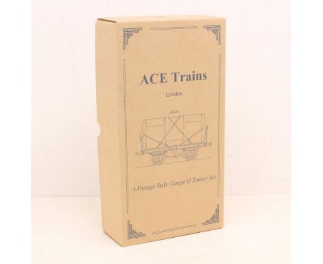 ACE Trains: A boxed ACE Trains, O Gauge, Vintage Style Tanker Set, comprising three tanker wagons: BP Motor Spirit, Esso and 
