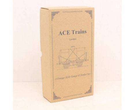 ACE Trains: A boxed ACE Trains, O Gauge, Vintage Style Tanker Set, comprising three tanker wagons: BP Motor Spirit, Esso and 