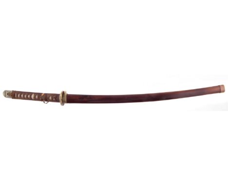 Japanese WWII Katana and wood scabbard , the tang signed and stamped with arsenal mark, dated 1938, 91cm overall, length of c