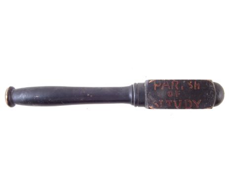 Parish of St. Tudy Tipstaff, painted with 1732, GR and crown, PC, and fifteen dots assembled in a triangle, 34cm long