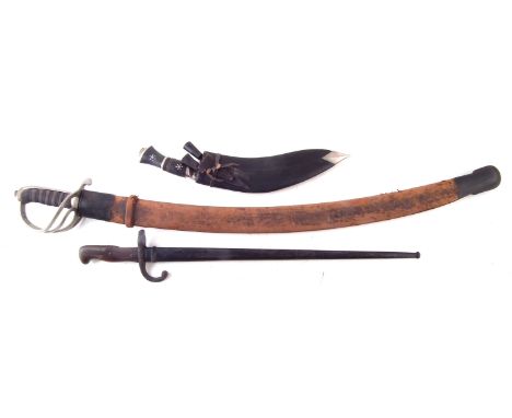 Indian Army cavalry troopers sword, later variant, the blade by S. J. Kitchen Sheffield, with leather covered scabbard, Gras 