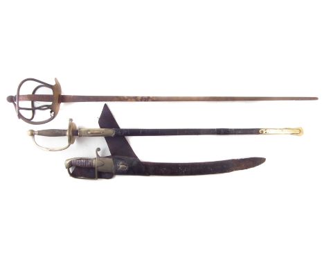 US 1840 pattern sword, with leather and brass scabbard , the blade stamped 'US' and dated 1863, together with a short sword a