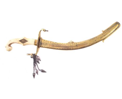 Miniature Mameluke sabre, possibly for a child, with ivory grip and etched brass scabbard, 25.5cm long