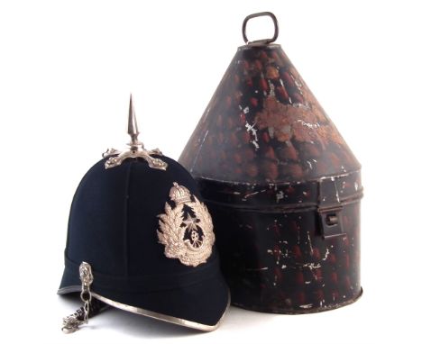 Victorian 5th Volunteer Battalion The Scottish Rifle cloth helmet, with case and silk cover, 27cm high