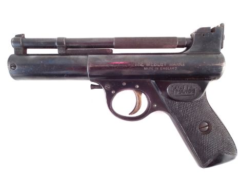 Webley Mk 1 .177 Air Pistol, stamped with 962 to end of cylinder, stamped 1962 beneath the grip, 19cm long. This pistol was b