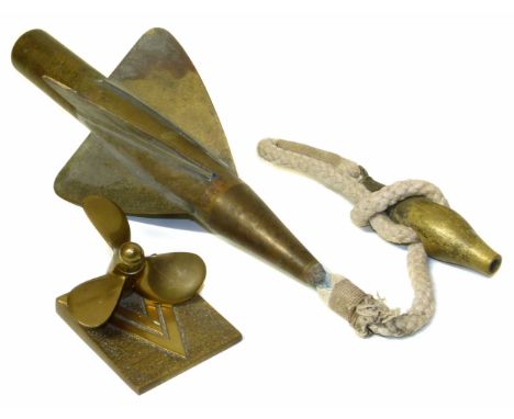 Brass ships log and a propeller desk paperweight by Vouden Ltd We are unable to do condition reports on our Interiors Sale