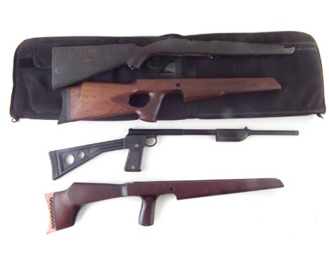 T.J. Harrington GAT spring rifle, also a gun case, and three rifle stocks, the GAT measures 86.5cm long No licence required t