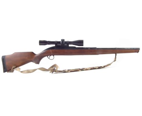 BSA Stutzen .22 air rifle, with Bentley by Nikko Stirling 4x40 scope, and camo. sling, serial number GR00492, 100cm long No l
