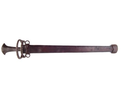 Katzbalger Landsknecht sword circa 1530, together with unusual period leather and wood scabbard with entwined iron suspension