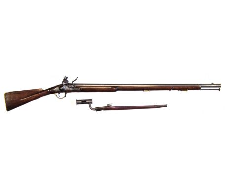 Replica flintlock Brown Bess musket, .750 calibre inert (not bored through) barrel, together with socket bayonet and scabbard