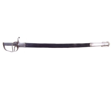 1853 Pattern Indian Army Cavalry trooper's sabre and leather scabbard, chequered grip, the ricasso stamped Rodwell &amp; Co. 