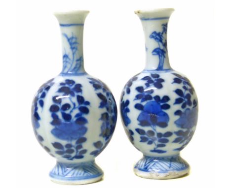 Pair of Chinese Kangxi period (1662-1722) vases, (one vase with chipped rim and foot) 8cm high We are unable to do condition 