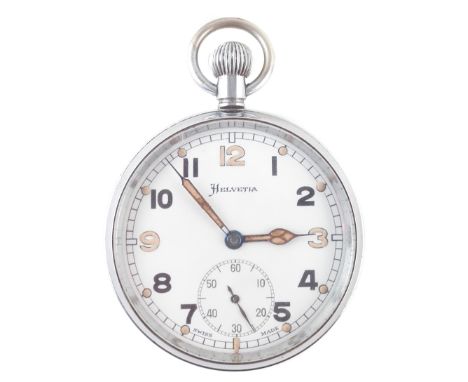 Helvetia military pocket watch, stamped G.S.T.P. and with a broad arrow, 7cm high At the time of cataloguing the clock is in 