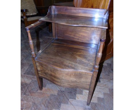 George III mahogany commode chair. We are unable to do condition reports on our Interiors Sale