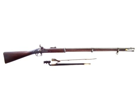 Enfield P53 three band percussion .577 rifle, with 1859 dated tower lock, three groove rifling, together with bayonet and sca