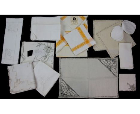 A large group of vintage table linen including table cloths, napkins, tray clothes, approx. 80 items .    